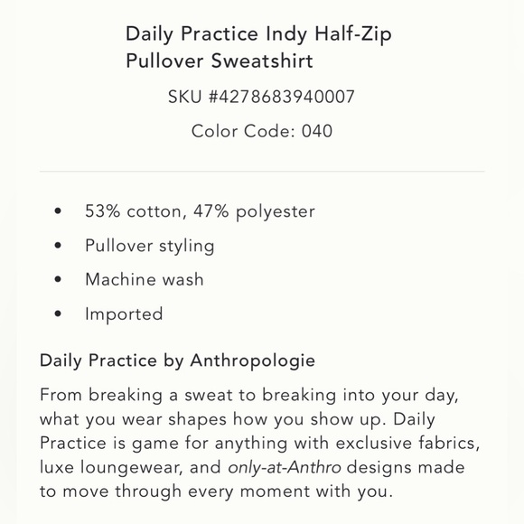 NWT Anthropologie Daily Practice Indy Half Zip Pullover Sweatshirt - Picture 5 of 10